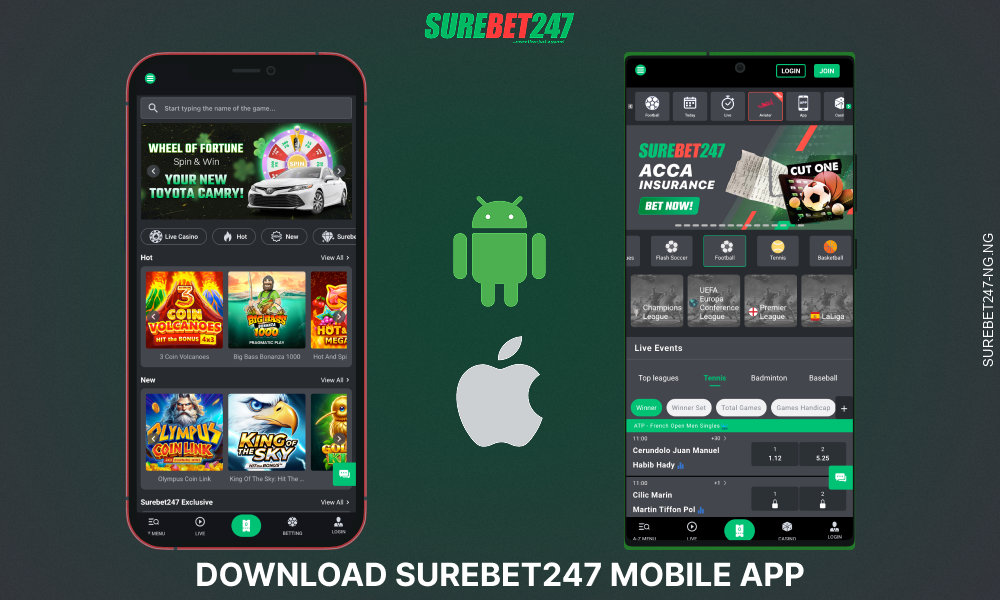 Surebet247 sports betting and casino app can be downloaded for both Android and iOS
